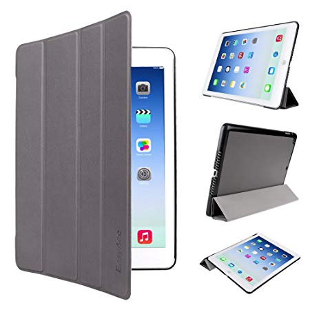 EasyAcc® ultra slim iPad Air case, iPad Air case/cover, leather flip case cover with stand function and auto sleep/wake up alarm for iPad Air, model number: A1474 A1475 A1476 – grey, ultra slim