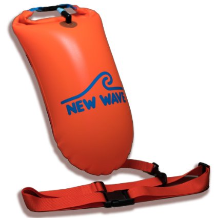 New Wave Swim Buoy for Open Water Swimmers and Triathletes - Light and Visible Float for Safe Training and Racing (Orange PVC Medium-15L)