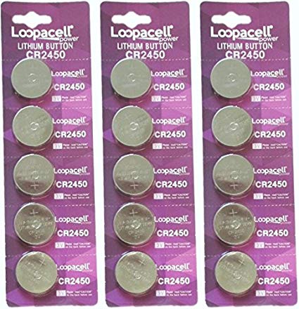 Loopacell CR2450 Lithium 3V Batteries, 5 on a card (3 Cards - 15 Batteries)