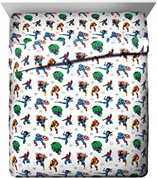 Jay Franco Marvel Avengers Fighting Team Queen Sheet Set - 4 Piece Set Super Soft and Cozy Kid’s Bedding - Fade Resistant Microfiber Sheets (Official Marvel Product)