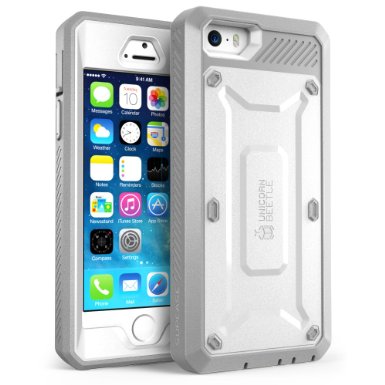 iPhone SE Case, SUPCASE Full-body Rugged Holster Case with Built-in Screen Protector for Apple iPhone SE (2016 Release/Compatible with iPhone 5S/5), Unicorn Beetle PRO Series (White/Gray)