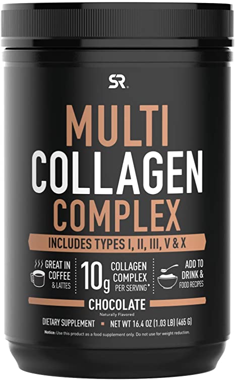 Multi Collagen Peptides Powder with 5 Types of Food sourced Collagen | Great in Coffee, Shakes or Almond/Rice Milk | Non-GMO Verified & Gluten Free - Chocolate (16.4oz)