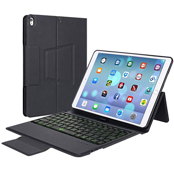 iPad Keyboard Case 9.7 for New iPad 2018 (6th Gen) - iPad Pro 2017 (5th Gen) - iPad Air 2/1/Pro 9.7-7 Color Backlit - Wireless Bluetooth iPad Case with Keyboard (Black)