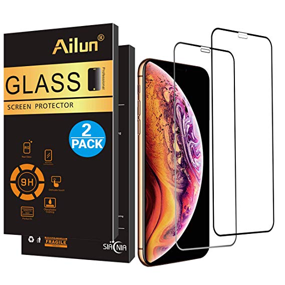 Ailun Screen Protector Compatible iPhone X/Xs,iPhone 10,[2 Pack],Notch Full Coverage,2.5D Edge Tempered Glass for iPhone X/10/Xs [5.8inch],Anti-Scratch,Bubble Free,Case Friendly