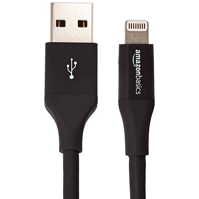 AmazonBasics USB A Cable with Lightning Connector, Advanced Collection - 4 Inches (10 Centimeters) - Single - Black