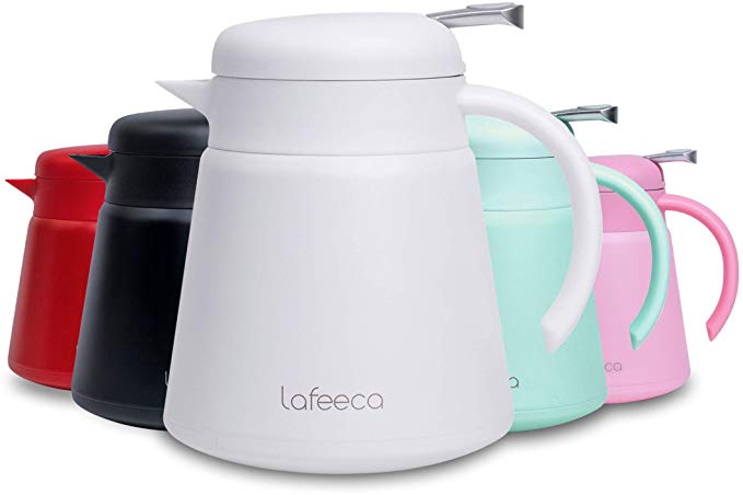 Lafeeca Thermal Coffee Carafe Tea Pot Stainless Steel, Double Wall Vacuum Insulated | Cool Touch Handle | Hot & Cold Retention | Non-Slip Silicone Base | BPA Free White
