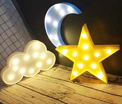 Decorative LED Crescent Moon Cloud and Star Night Lights Lamps Marquee Signs Letters for Baby Nursery Decorations Gifts for Children ( moon cloud and star )