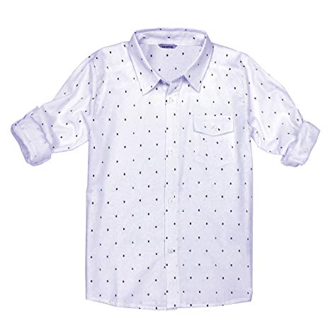 Bienzoe Boy 's Cotton Plaid Roll Up Sleeve Button Down Sports Shirts