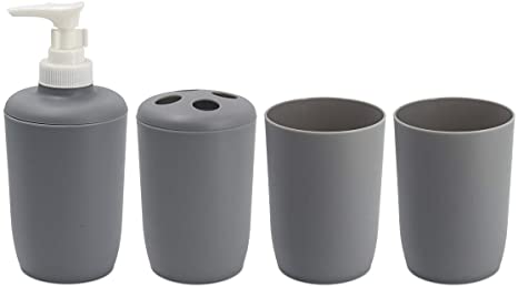 Topsky 4-Pieces Bathroom Accessies Set - Soap Dispenser, Tooth Brush Holder, Tumbler (Gray)