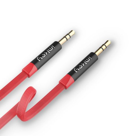 IMKEY® Premium 6.5FT Tangle-Free Male to Male 3.5mm Auxiliary Cable with Gold Plated Connectors for Apple, Android Smartphones, Tablet and MP3 Players - Retail Packaging (Black/Red)