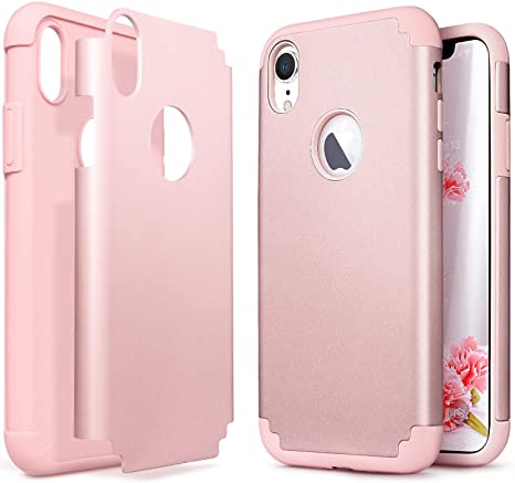 IDWELL iPhone XR Case for Girls, Slim Fit [ Dual Layer Series ] Soft Silicone Hard Back Cover Bumper Protective Shock-Absorption Skid-Proof Anti-Scratch Case for Apple iPhone XR 6.1 Inch, Rose Gold