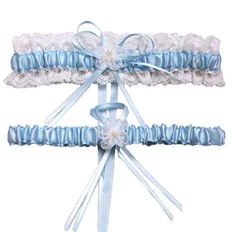 Rimobul Lace Wedding Garters with Toss Away - Set of 2 (Light Blue)