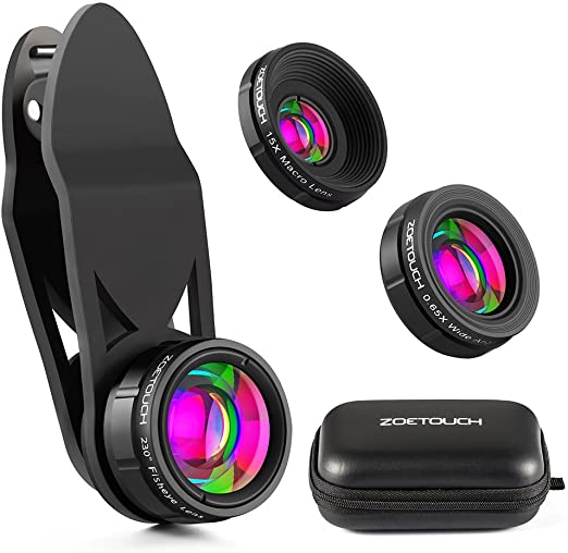 Cell Phone Lens, 230° Fisheye Lens   0.65X Super Wide Angle Lens   15X Macro Lens, Clip on 3 in 1 Camera Lens Kit Compatible for iPhone/Samsung/LG/Moto G/Nokia/Sony/Nexus/Other Android Smartphones