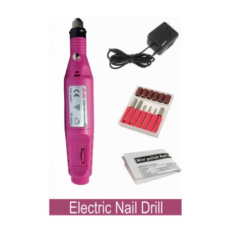 Belle Portable Electric Acrylic Nail Art Drill 6 Bits Tools Set, Manicure Pedicure Machine for Salon Professional Personal Use