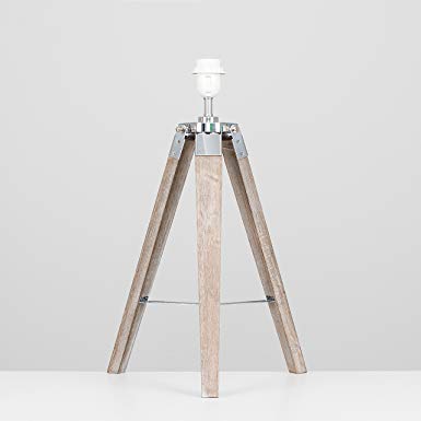 Modern Distressed Wood and Silver Chrome Tripod Table Lamp Base