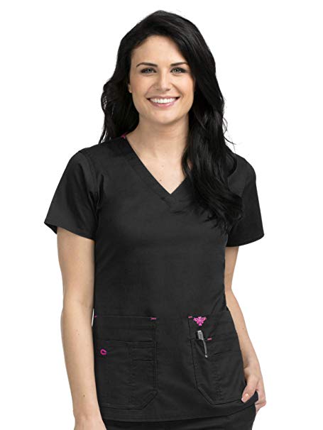 Med Couture Signature Women's V-Neck Knit Panel Scrub Top