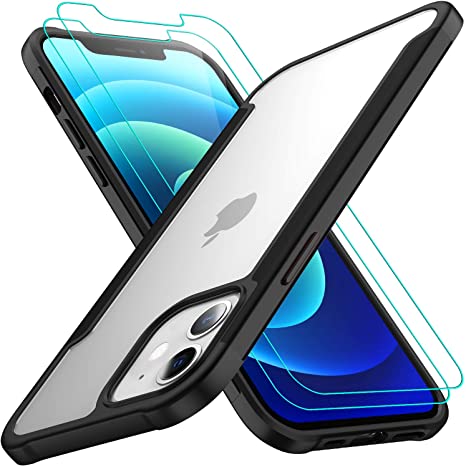 AEDILYS Compatible with iPhone 12 Mini Case (2020),[Airbag Series] with [2 x Tempered Glass Screen Protector] [ Military Grade ] | 15Ft. Drop Tested [Scratch-Resistant] 5.4 Inch -Black