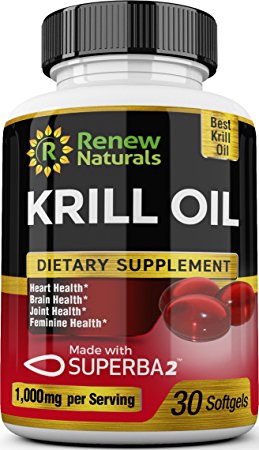 100% Pure Antarctic Krill Oil Capsules 1000mg serving w/ Astaxanthin - Supports Healthy Heart Brain Joints - Omega 3 Highest Quality Supplement - 30 Softgels. 100% Money Back Guarantee!