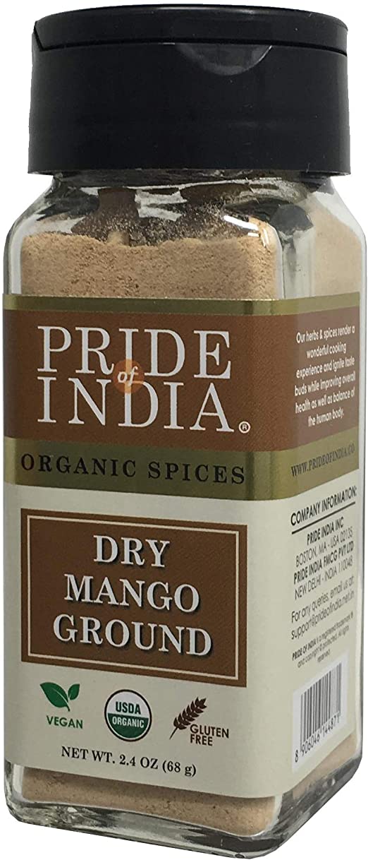 Pride Of India - Organic Dry Mango (Amchur) Powder - 2.4 oz (68 gm) Dual Sifter Jars, Vegan Sun, Dried Spice, Best for Chutneys, Soups