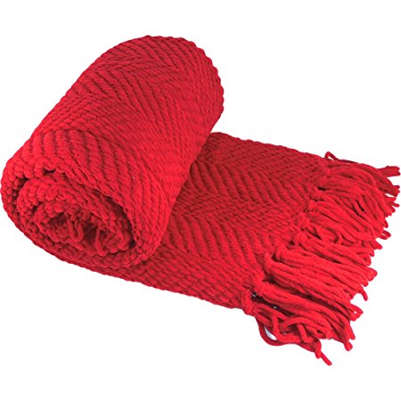 BOON Knitted Tweed Throw Couch Cover Blanket, 50" x 60", Red Chili Pepper