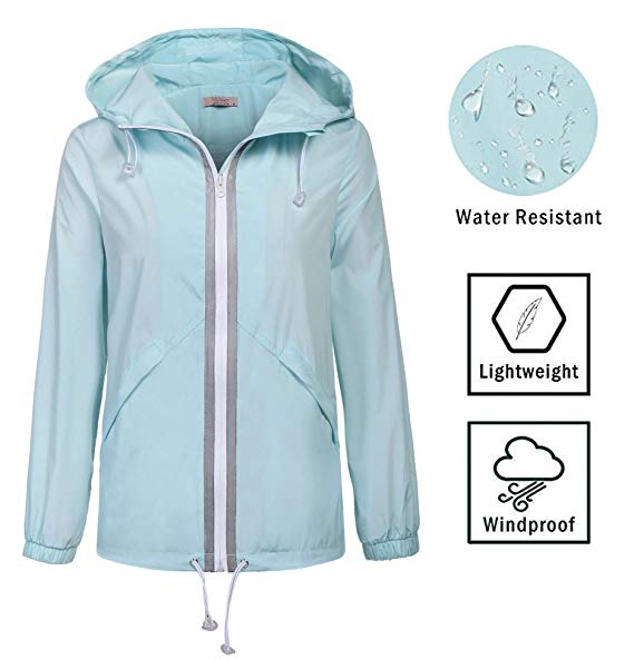 Mofavor Women's Rain Jacket Waterproof Lightweight Hooded Raincoat Outdoor Windbreaker