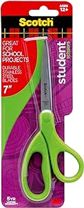 Scotch Brand 7-Inch Student Scissors, Blue, Green, or Purple, Colors May Vary (1407SG)