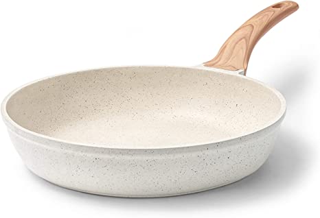 CAROTE White Nonstick Frying Pan Skillet, 9.5" Non Stick Granite Fry Pan Egg Pan Omelet Pans, Stone Cookware Chef's Pan, PFOA Free (White Granite, 9.5-Inch)