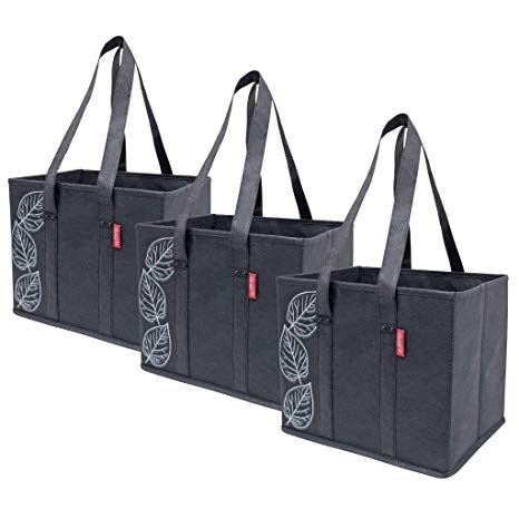 Planet E Reusable Grocery Shopping Bags – Large Collapsible Boxes With Reinforced Bottoms (Pack of 3, Black)