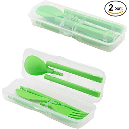 Sistema (2 Pack Lunch Box Utensil Set Cutlery Set Plastic to Go Camping Travel Spoon Fork Knife Chopsticks
