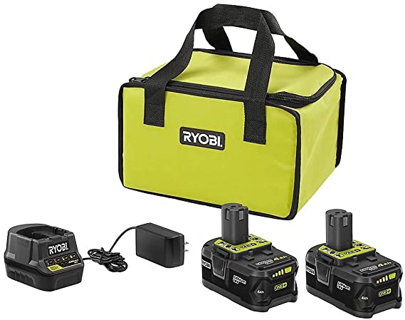 RYOBI 18V ONE  Lithium  4.0 Ah Battery 2-Pack Starter Kit with Charger and Bag, PSK003