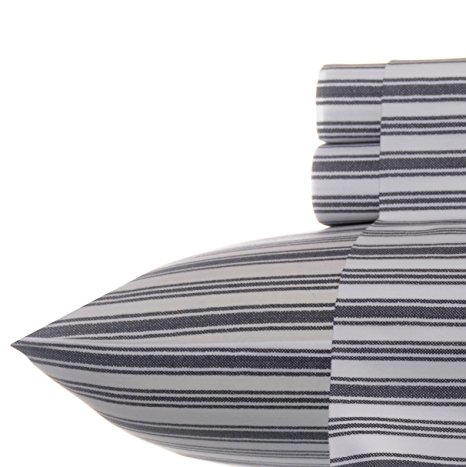Nautica Stripe Cotton Percale Sheet Set, Full, Coleridge Charcoal