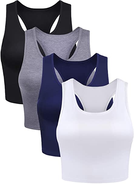 4 Pieces Women Cotton Basic Sleeveless Racerback Tank Top Camisole Sports Crop Top for Daily Wearing