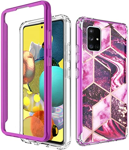 iRunzo 2 in 1 Cover for Samsung Galaxy A71 Case Marble 5G (Not for UW Edition from Verizon) Soft TPU   Purple PC Bumper 360° Full Body Protect (Purple)