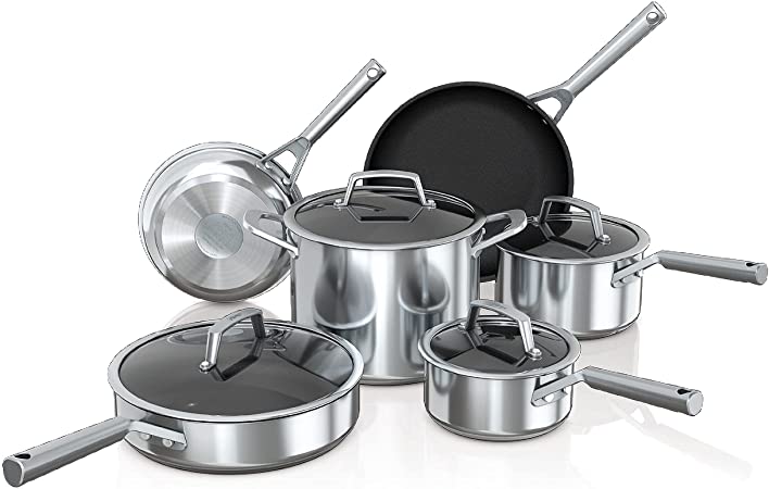 Ninja C69500 Stainless 10 Piece Set Foodi NeverStick, Cookware, Stainless Steel