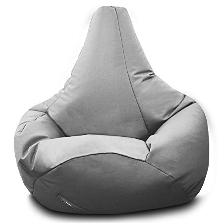 Gilda | Adult Highback Outland - Gaming Lounger Recliner Giant Beanbag Dual Zip Teflon Coated Polyester Virgin Beans Indoor & Outdoor (Water & Stain Resistant) 92cm Base X 80cm Back Support (Grey)