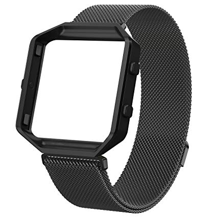 Wearlizer Compatible Fitbit Blaze Band with Metal Frame, Milanese Loop Stainless Steel Replacement Band Strap Accessories for Blaze Band Women Men Small Large