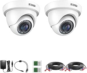 ZOSI 2Pack 2.0MP HD 1080P Security Cameras Kit TVI/CVI/AHD Indoor Outdoor 80ft Day Night Vision CCTV Dome Home Cameras for 720P/1080N/1080P/5MP/4K HD-TVI AHD CVI Analog DVR Systems