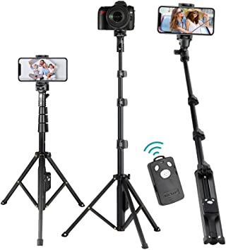 Selfie Stick Tripod 131cm, All-In-One Aluminum Extendable Tripod Stand with Bluetooth Remote Shutter, 360 ° Rotation Phone Holder,Compatible with iPhone 11 12 pro Xs Max Xr X 8, Android Samsung Galaxy S9 Note8 Smartphone, Lightweight, Easy to Carry Around