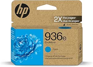 HP 936e Cyan EvoMore Ink Cartridge | Works OfficeJet 9120 Series, OfficeJet Pro 9100 Series, OfficeJet Pro Wide Format 9700 Series | Carbon Neutral | 4S6V3LN