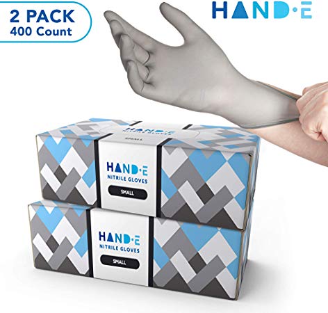 Hand-E Disposable Grey Nitrile Gloves Small - 400 Count - Kitchen Gloves - Powder Free, Latex Free Medical Exam Gloves with Textured Grip Fingertips - Cleaning, Salon, Painting