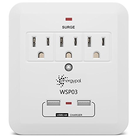 EnergyPal USB Outlet Surge Protector with Dual USB Ports 1200 Joule / 15 Amp / 1875 Watts