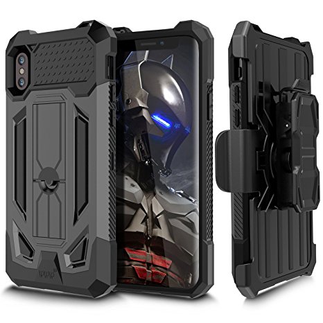 iPhone X case,WWW [Heavy Duty] Full-Body Protective Case [Shock Absorption] Rugged Holster Cover with 360° rotating Back Splint and Kickstand for iPhone X Edition Black