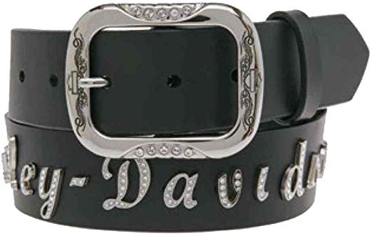 Harley-Davidson Women's Embellished Scriptal Font Leather Belt HDWBT10906-BLK