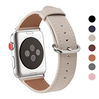 Apple Watch Band 38mm, WFEAGL Retro Top Grain Genuine Leather Band Replacement Strap with Stainless Steel Clasp for iWatch Series 3,Series 2,Series 1,Sport, Edition (Ivory White Band Silver Buckle)