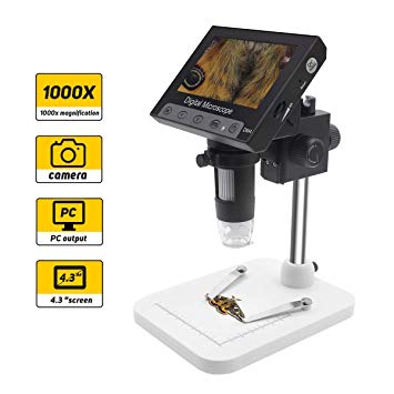 LCD Digital Microscope, 4.3 Inch Endoscope Record 1000X Magnification Zoom Wireless USB Stereo Microscope Camera