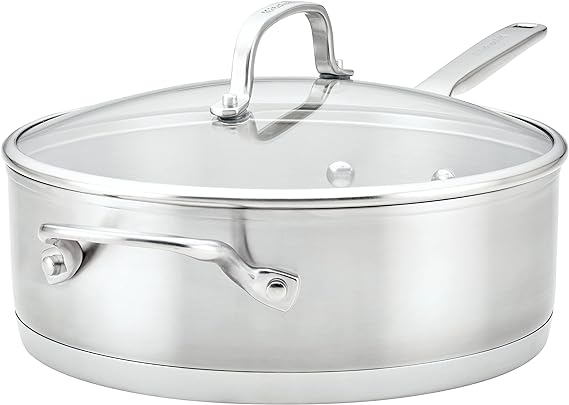 KitchenAid 71027 3-Ply Base Brushed Stainless Steel Deep Saute Pan with Helper Handle and Lid