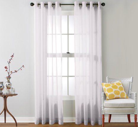HLC.ME 2 Piece Sheer Window Curtain Grommet Panels, total width 108" x 84" (274 cm x 213 cm) (White)