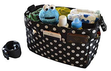 Diaper Bag Insert Organizer for Stylish Moms, Black/White Dots, 12 pockets, Turn Your Favorite Tote Bag into A Trendy Diaper Bag, by MommyDaddy&Me