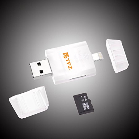 TFZ iPhone Flash Drive Card Reader [Apple MFI Certified] USB Memory Stick 8 GB TF Card External Storage with Lightning Connector for Apple iPhone iPod iPad Computer Mac with app i-easy drive White