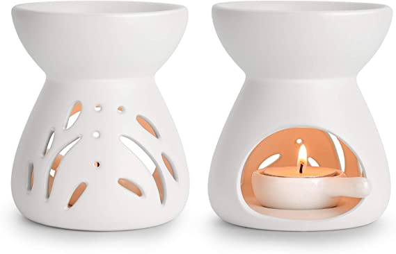 ComSaf Essential Oil Burner Wax Melt Burners Set of 2, Aromatherapy Aroma Burner Ceramic Oil Diffuser Candle Tealight Holder Home Bedroom Decor Christmas Housewarming Gift, White